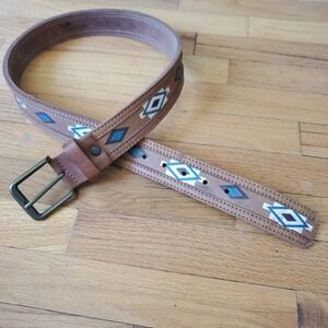 LoveStrength Painted Leather‎ Hip Belt Small Tan Aztec Boho Southwestern NEW